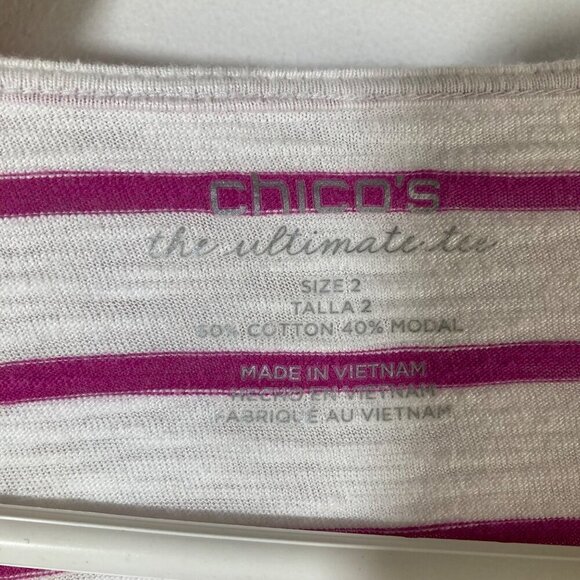 Womens Chicos The Ultimate Tee Striped Open Front Cardigan Pink White L - Picture 8 of 8